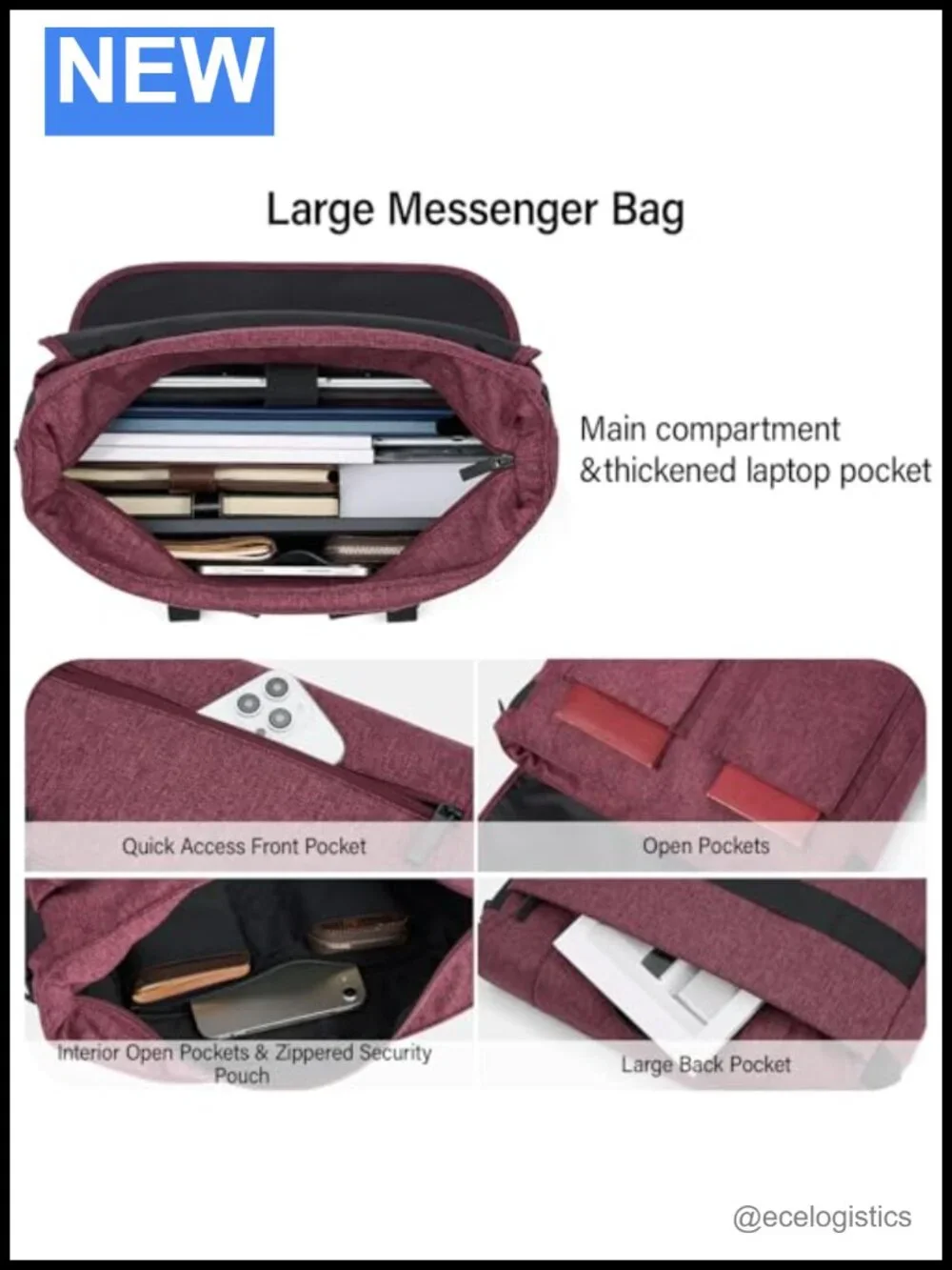 15.6 Inch Laptop Messenger Bag, Durable Crossbody Satchel Work Bag